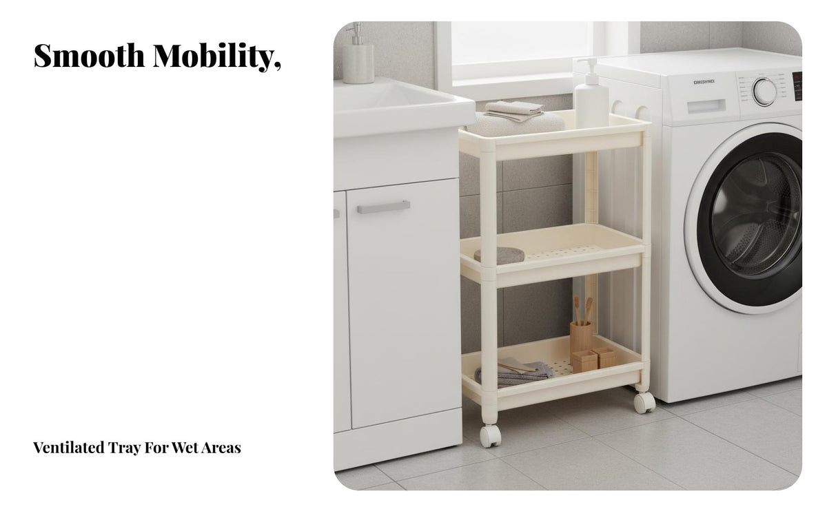 Space-Saving Multi-Tier Mobile Shelf With Wheels Slim Space Organizer Large Capacity Narrow Space Organizer Rounded Corners for Kitchen, Bathroom, Laundry Room, Office