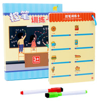 Reusable Writing Practice Card Book Lined Pages Wipe-Clean Practice Cards Picture Prompts Tracing Card Book Loop Bound for Children, Home Learning, Classroom