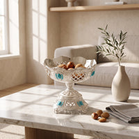 Silver Pedestal Fruit Bowl with Scalloped Rim Fluted Filigree Fruit Bowl with Ornate Base Colorful Long-Lasting for Home Dining