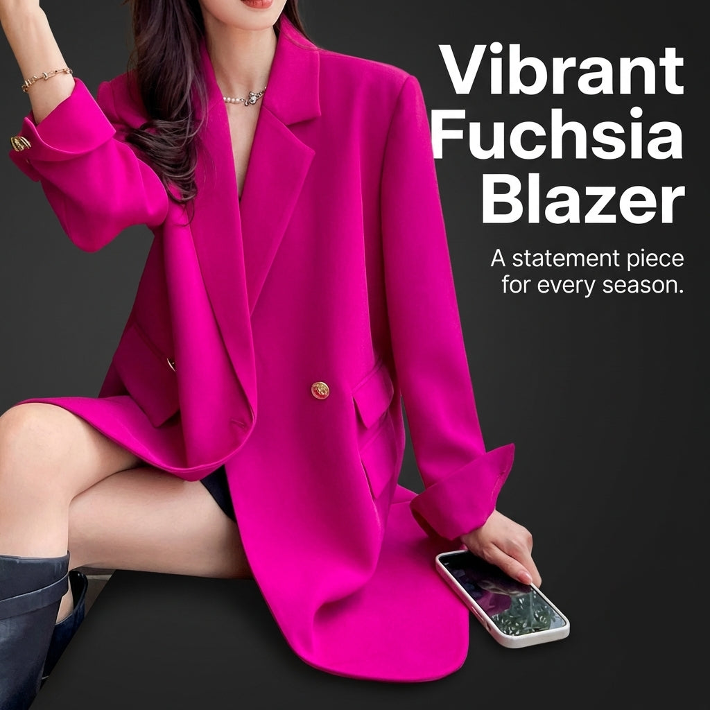 Suit Jacket for Women with Double Breasted Design, Long Sleeve Tailored for Business Casual Office Wear, Mid-Length Coverage