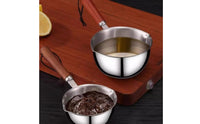 Double Pour Spouts Hot Oil Pouring Pot Wooden Handle Butter Warmer with Spout Multi-Purpose Small Milk Pan Hanging Loop for Home Cooks