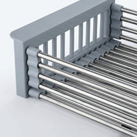 Telescopic Drain Basket Kitchen Sink Drainer, Stainless Steel Dish Rack with Utensil Holder, Space Saving Sink Organiser for Vegetables
