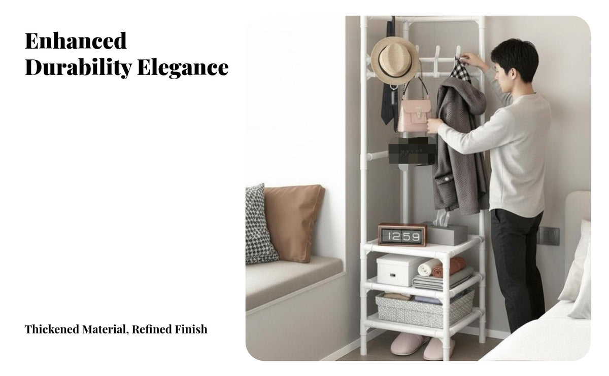 Light Luxury Design Corner Garment Rack Space-Saving Corner Coat Stand Multi-Functional Standalone Standing Coat Stand Easy Assembly for Families, Apartment Dwellers, Homeowners, Bedroom, Hallway, Living Room, Office