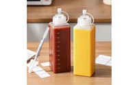 2 Pieces Graduated Condiment Press Bottle with Wide Mouth Clear Press Bottle with Nozzle Rectangular Container Refillable for Home Cooks, Grill Masters, Kitchen Organization, Barbecue, Meal Prep