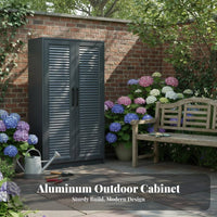 Waterresistant 2-Door Storage Cabinet Sun-Resistant Freestanding Metal Shoe Locker long-lasting Construction Outdoor Furniture Multipurpose Design for Homeowners, Gardeners, Families, Balcony, Garden, Courtyard, Outdoors