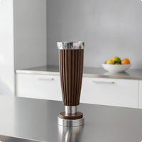 Wood Vase with Metal Base Modern Sculptural Vase Tapered for Reception Counter