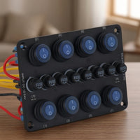 DC Switch Panel with Fuses 8-Gang Rocking  Switch Panel Overload Protection for DIY Electricians