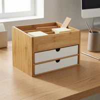 Open Top Bamboo Desk Drawer Organizer Wood Grain Desktop Bamboo Organizer Smooth Finish Desktop Drawer Storage Box Compact