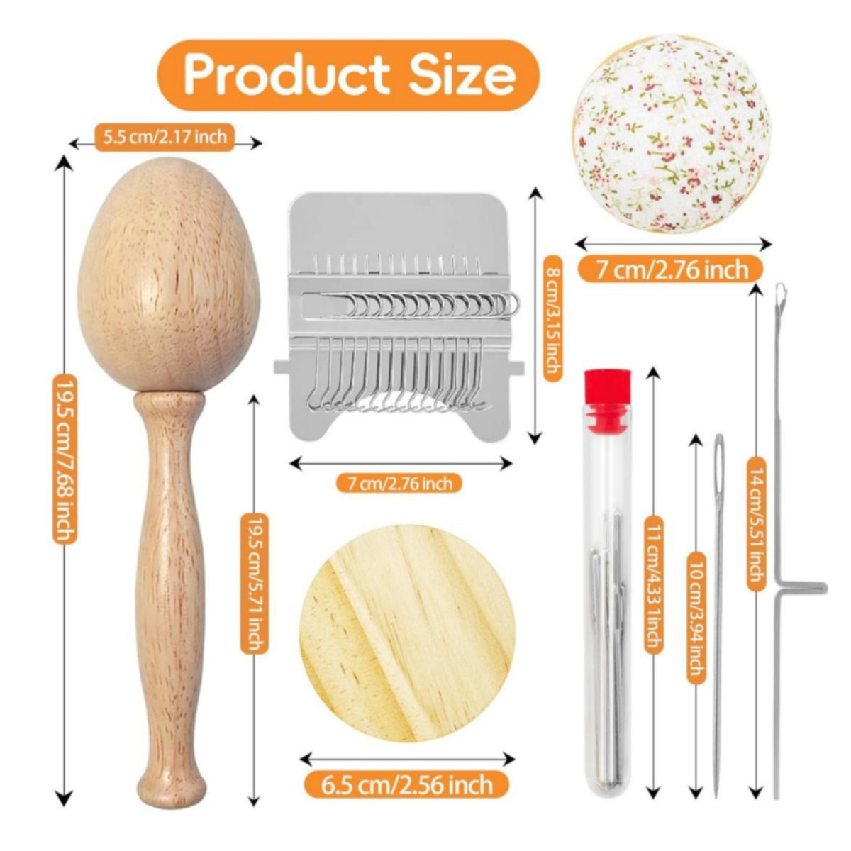Natural Wood Darning Loom Kit Multicolor Threads Weaving Repair Kit Metal Sock Darning Loom Clear Storage Tube