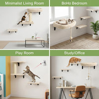 Cat Shelf and Wood Climbing Shelves Set, Wall Mounted Perch with Scratching Surface, Modern Furniture Wall Shelves for Indoor Cats to Play