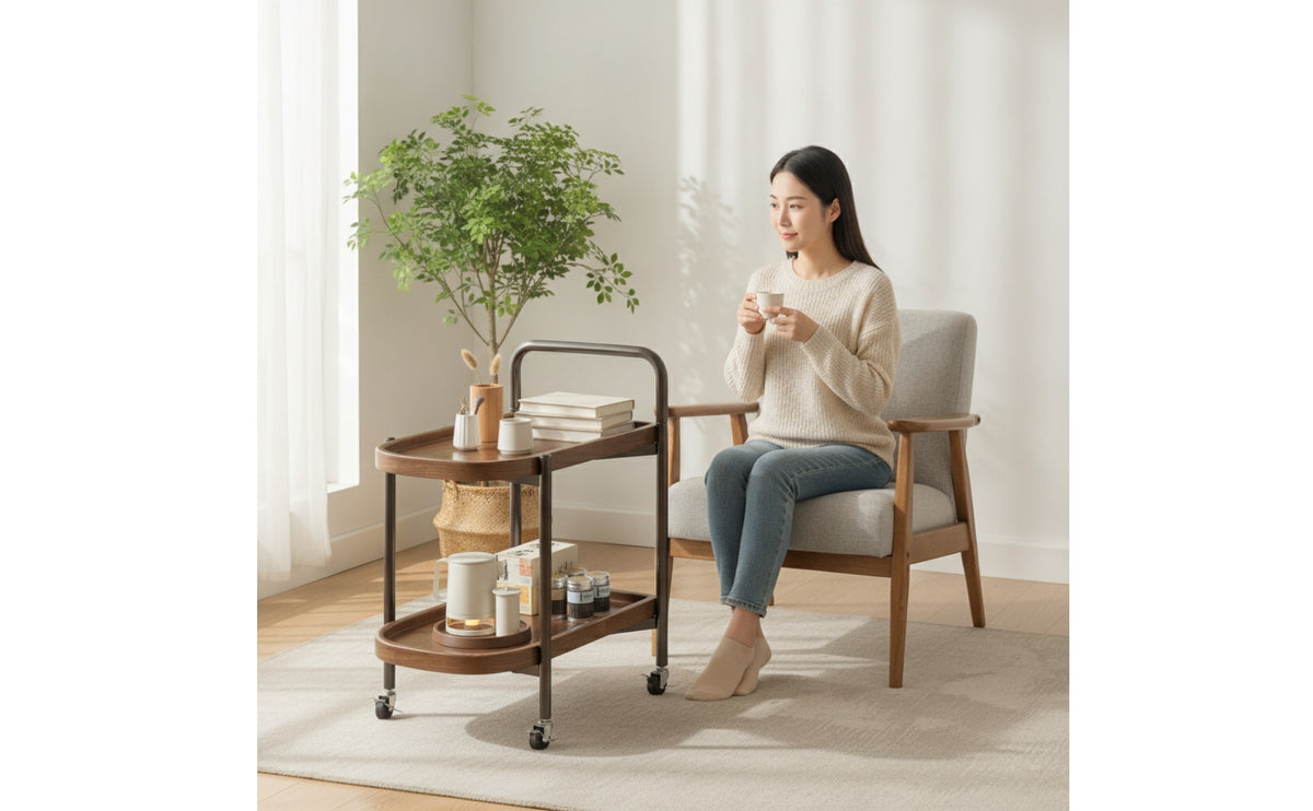 Rolling Side Table Compact Side Table with Wheels Mobile Rolling Cart with Wheels for Living Room, Bedroom