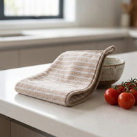 Striped Coral Fleece Dish Cloths, 30x30cm Non-linting Cloth for Pots and Bowls, Sturdy High Absorbency Kitchen Wipes with Handy Hanging Loop