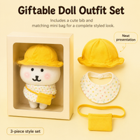 Dolls Clothes for 10cm Plush Dolls, 3-Piece Polka Dot Outfit Set with Hat, Bib & Bag, Soft Toy Clothing Set
