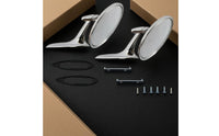 Polished Silver Vintage Car Rearview Mirrors Long Tapered Arms Chrome Round Rearview Mirrors Mounting Gaskets Vintage Round Car Mirror