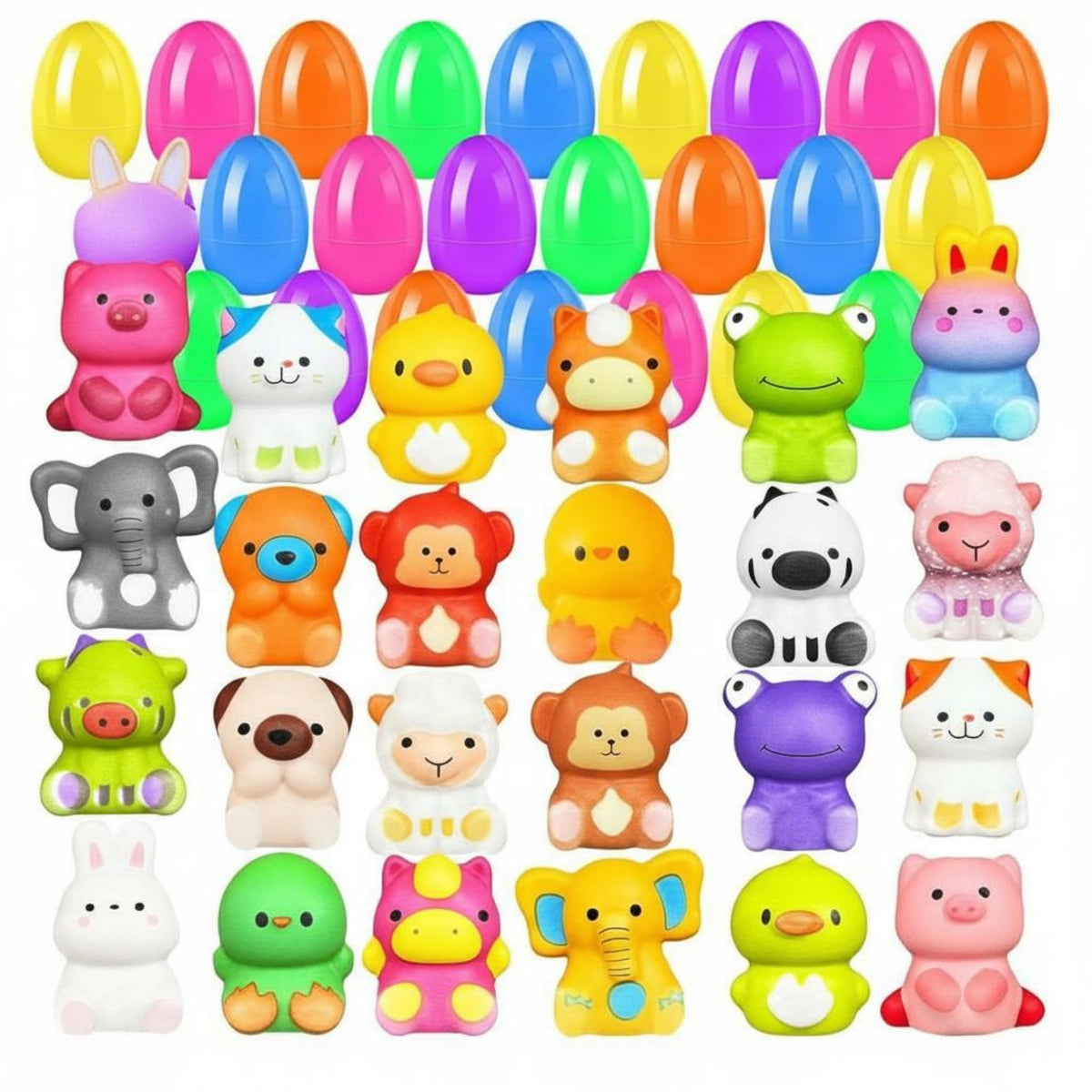 24 Pieces Super Soft Pre-Filled Easter Eggs with Squishies Sensory Play Squishy Filled Easter Eggs Slow Rising Creature Squishies Long-Lasting for Children, Classroom Prizes