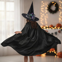 Light-up Witch Hat and Cape Pointed Witch Costume with Hat Black Accessory Set One Size Fits Most for Halloween