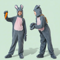 Youngster bunny Costume 4-Piece Set Full Body Hare Suit Hooded Design Hare Full-Body Suit for Parties