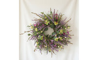 Artificial Lavender Wreath Faux Spring Wreath with Mixed Blossoms Outdoor for Front Door