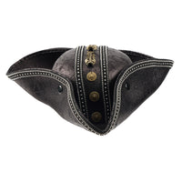 Distressed Pirate Tricorn Hat Steampunk Tricorn with Skull Ornament Vintage Headwear Bold for Halloween, Cosplay