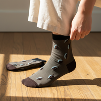 Japanese Retro Polka Dot Color Block Mid-Calf Socks for Women - Breathable Cotton