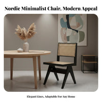 Nordic design Upholstered Canerearrest Chair sturdy Wood Frame V-Leg Cane Chair Armless Dining Seating Woven rearrest for Guesthouse Owners, Homeowners, Interior Designers, Balcony, Living Room, Restaurant, Reception Area