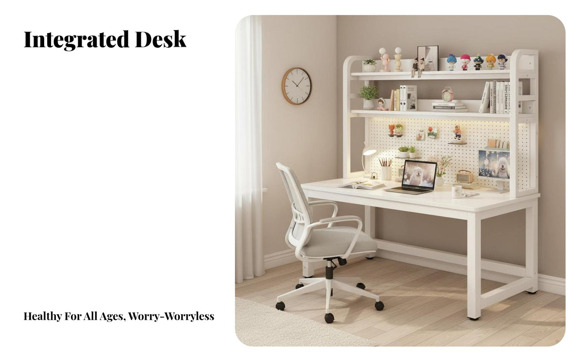 Study Desk with Pegboard Multi-Functional Storage Desk and Bookshelf Combo Space-Saving Design Workstation for Students, Adults, Dorm Room, Bedroom
