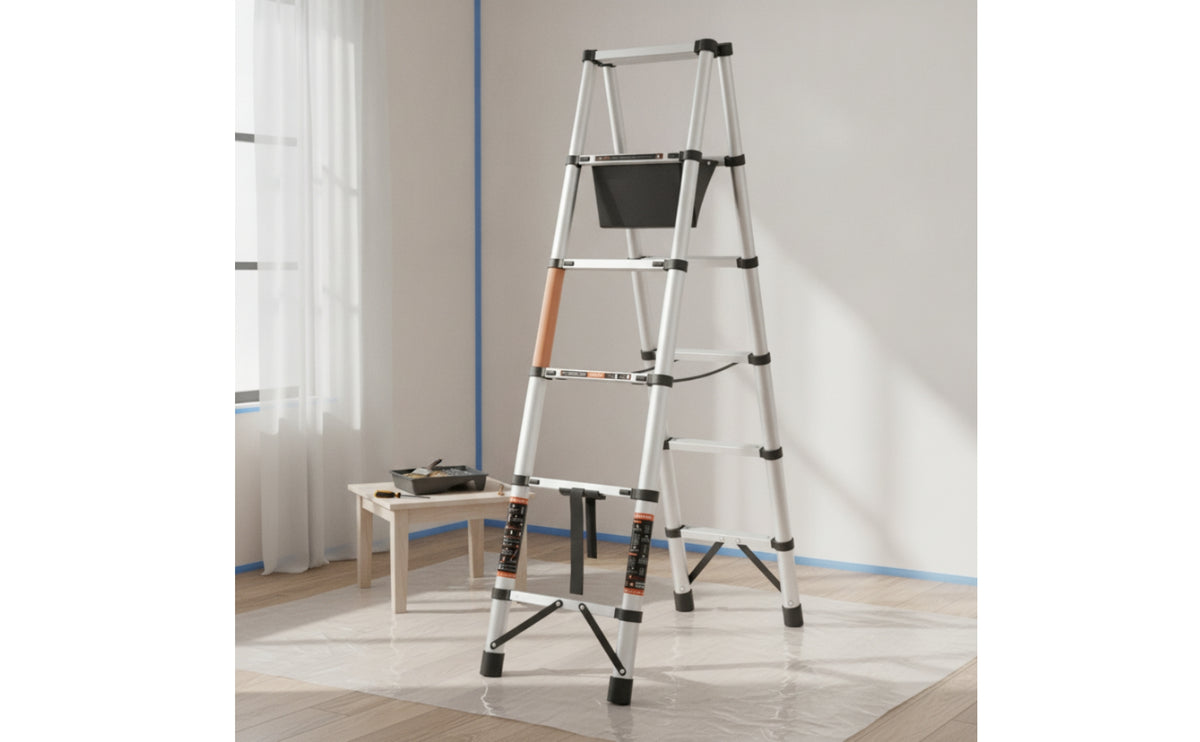 A-Shaped Ladder Stainless Steel Compact Ladder Extendable for Crafters, Homeowners, Home Maintenance, Renovation, Workshop