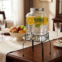 Glass Water Beverage Dispenser with Metal Stand, Hammered Texture Glass Dispenser for Iced Tea and Cold Brew, Drink Dispenser with Metal Tap