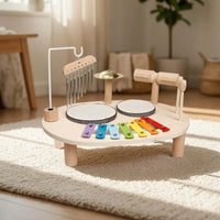Wooden Drum Set with Mallet Hand Eye Coordination Music Activity Table Fine Motor Foundational Skills Instrument for Infant
