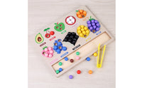 Developmental Fruit Classification Board Educational Bead Matching Toy Fine Motor Wooden Toy with Tongs Preschool for Preschoolers