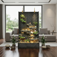 Feng Shui Water Wheel Water Feature LED Lighting Artificial Geological Feature Screen Air Humidifying Feng Shui Water Water Feature for Reception Area