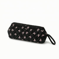 Small Quilted Textile Pouch with Zipper Cute Zippered Storage Bag with Carry Loop Fashionable Cosmetic Bag with Zipper Foldable for Travelers