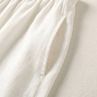 Linen Trousers Womens Wide Leg with High Waist Elastic Band, Blend Summer for Casual Wear, Cropped Harem Pants UK