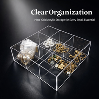 Storage Box with Compartments, Clear Acrylic 9 Grid Organizer, for Nail Polish and Jewelry for Technicians