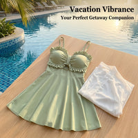 Swimsuit for Plus Size Women with a Modest Skirt Design, One-Piece Monokini Made of Polyester for Water Sports