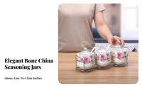 3 Pieces Easy to Clean Ceramic Seasoning Jar Set Elegant Design Ceramic Condiment Jar Set Space Saving for Adults, Countertop, Dining Table