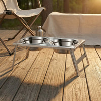 Foldable Dog Feeding Station Stainless Steel Raised Pet Feeder with Bowls Elevated Dog Bowl Stand Collapsible Raised Pet Feeder