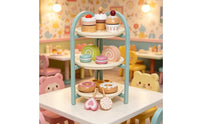 Three-Tier Dessert Stand Circular Tiers Wooden Tiered Stand Toy Wooden Pretend Toy Treats Set for Children