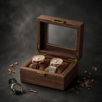 Walnut Watch Box Cushioned Slots Glass Lid Watch Box Velvet Velvet-Lined