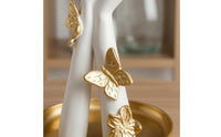 Floral Headdress Decorative Face Figurine Gold Finish Abstract Face Statue Resin Tray Base Sculpture Butterfly Accents