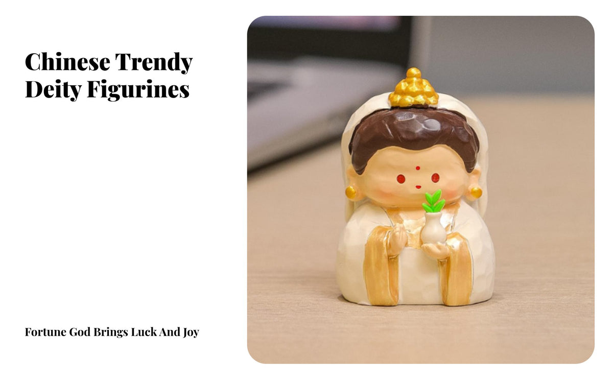 God of Wealth Figurine Traditional Symbol Cute Chinese God Statue Desktop Resin Figure Vivid Features Resin Deity Miniature