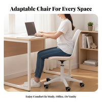 Height Adjustable Armless Caster Chair Space-Saving Armless Rolling Desk Chair Ergonomic Design Swivel Seat Low-Noise Casters for Students, Home Office Workers, Teenagers, Dorm Room, Vanity Area, Bedroom