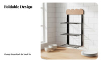 Multi-Tier Foldable Ingredient Rack Space-Saving Kitchen Organizer Strong Load-Bearing Wall Shelf Raised Guardrail for Home Cooks, Apartment Dwellers, Food Enthusiasts, over Countertop, Pantry