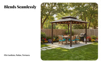 Rigid-Top Gazebo Waterproof Permanent Metal Gazebo Modern Engineered Metal Roof Pavilion for Families, Homeowners, Courtyard, Terrace, Rooftop