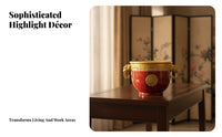 Elephant Handle Feng Shui Treasure Basin Gold Rim Copper Feng Shui Wealth Bowl Ornate Decorative Vessel for Living Room