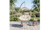 Rattan-Style Hanging Basket Chair with Stand Woven Hanging Chair with Stand Freestanding Furniture Sturdy for Balcony