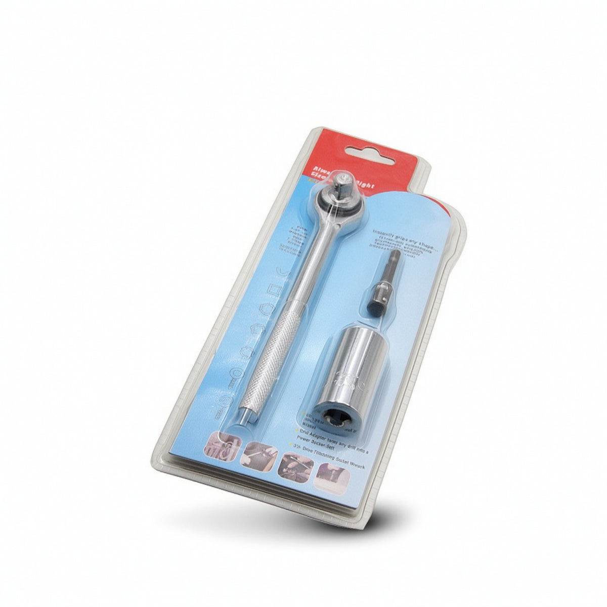 3 Pieces Chrome-Finished Socket Wrench Kit with Extension Textured-Grip Socket Wrench Set with Adapter Ergonomic Tool Versatile for Homeowners