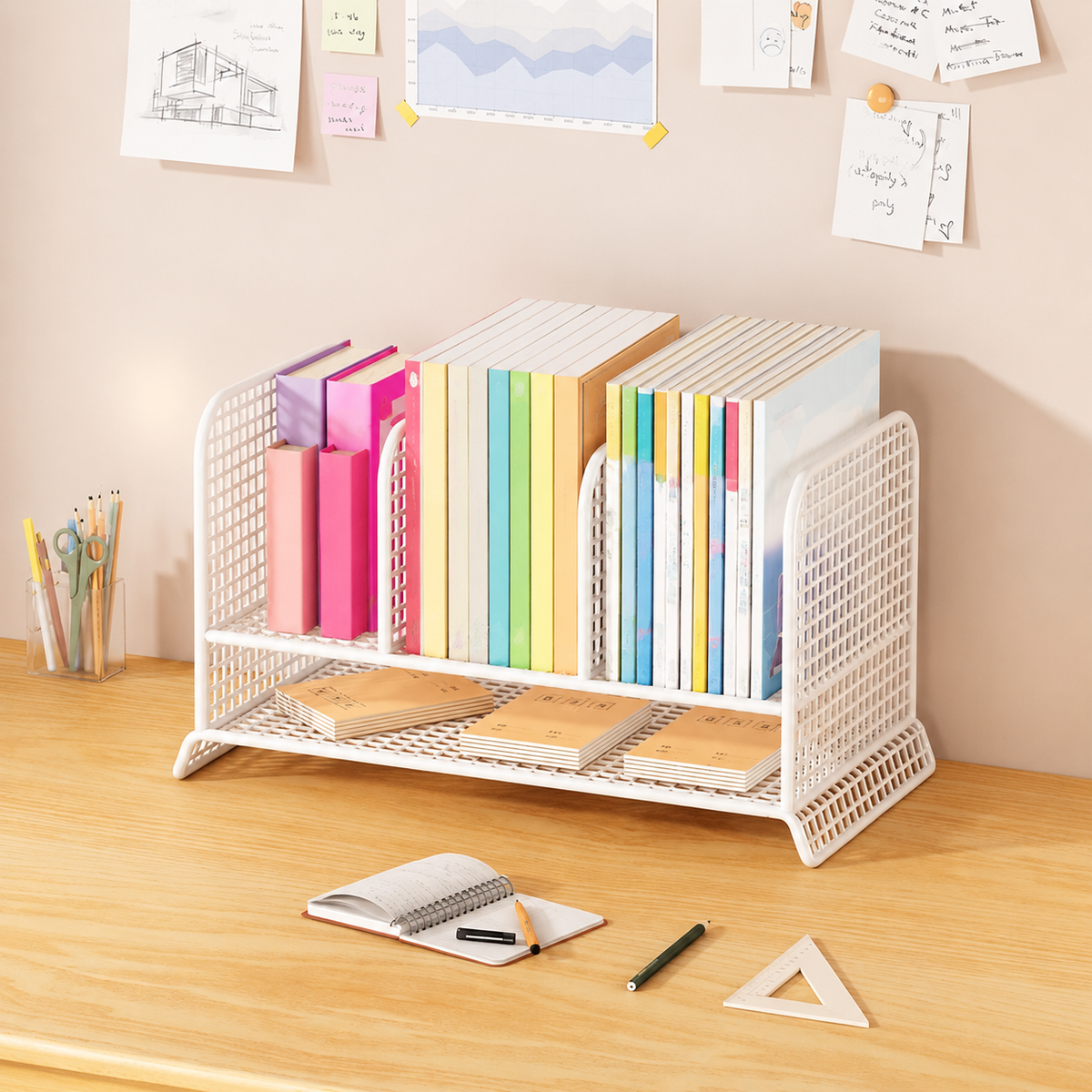 Metal Desk Organizer, 3 Compartments, Office Accessory for Home Office, Rectangular Document Holder, File Organizer for Students