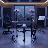 4-Pad Electric Drum Set, Upgraded Digital Drum Kit, Student & Adult, Built-in Metronome, 43 Accompaniment, Headphone & Recording, PVC