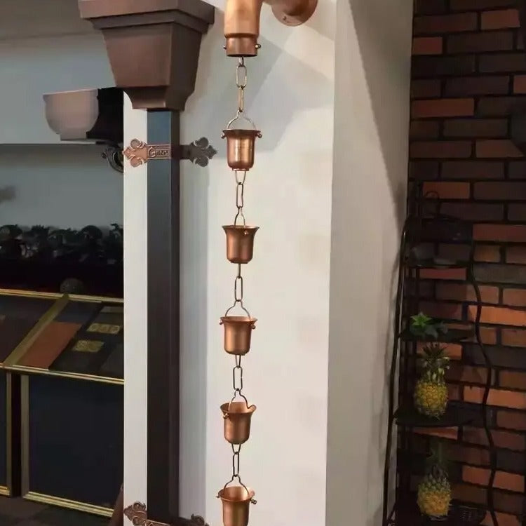 Copper Rain Chain for Garden and Temple Roof Drainage